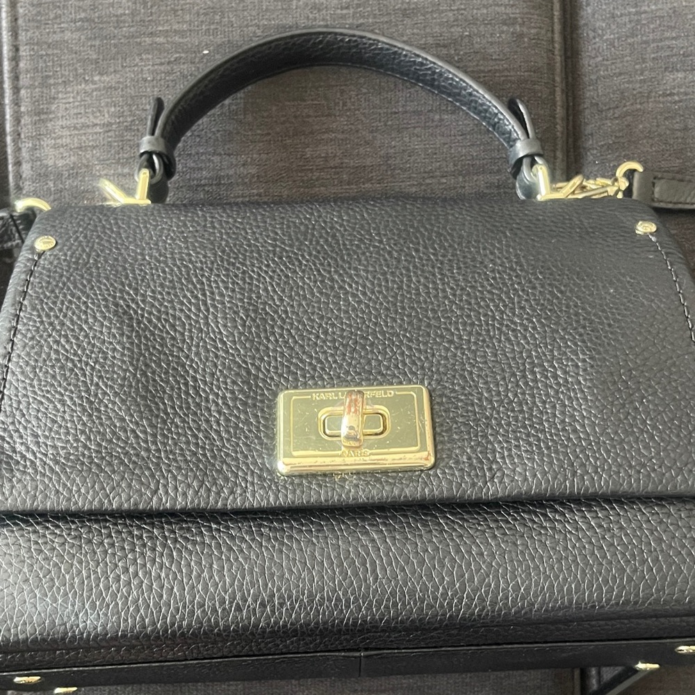 Karl Lagerfeld Black Satchel with Gold Accents